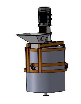 Desenho tridimensional do tanque dispersor com funil de alimentação