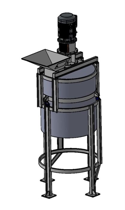 Desenho tridimensional do tanque dispersor com funil